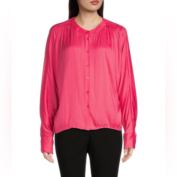 Calvin Klein Tops - Calvin Klein Woven Crew Neck Long Sleeve Button Front Blouse